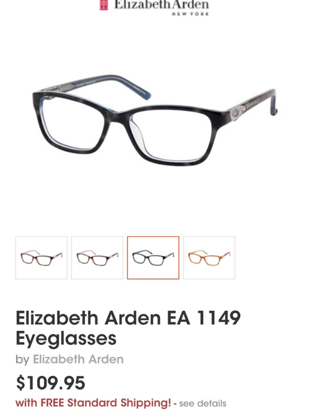 Elizabeth Arden eyeglasses, model EA1149 in black, sized 52-16-140